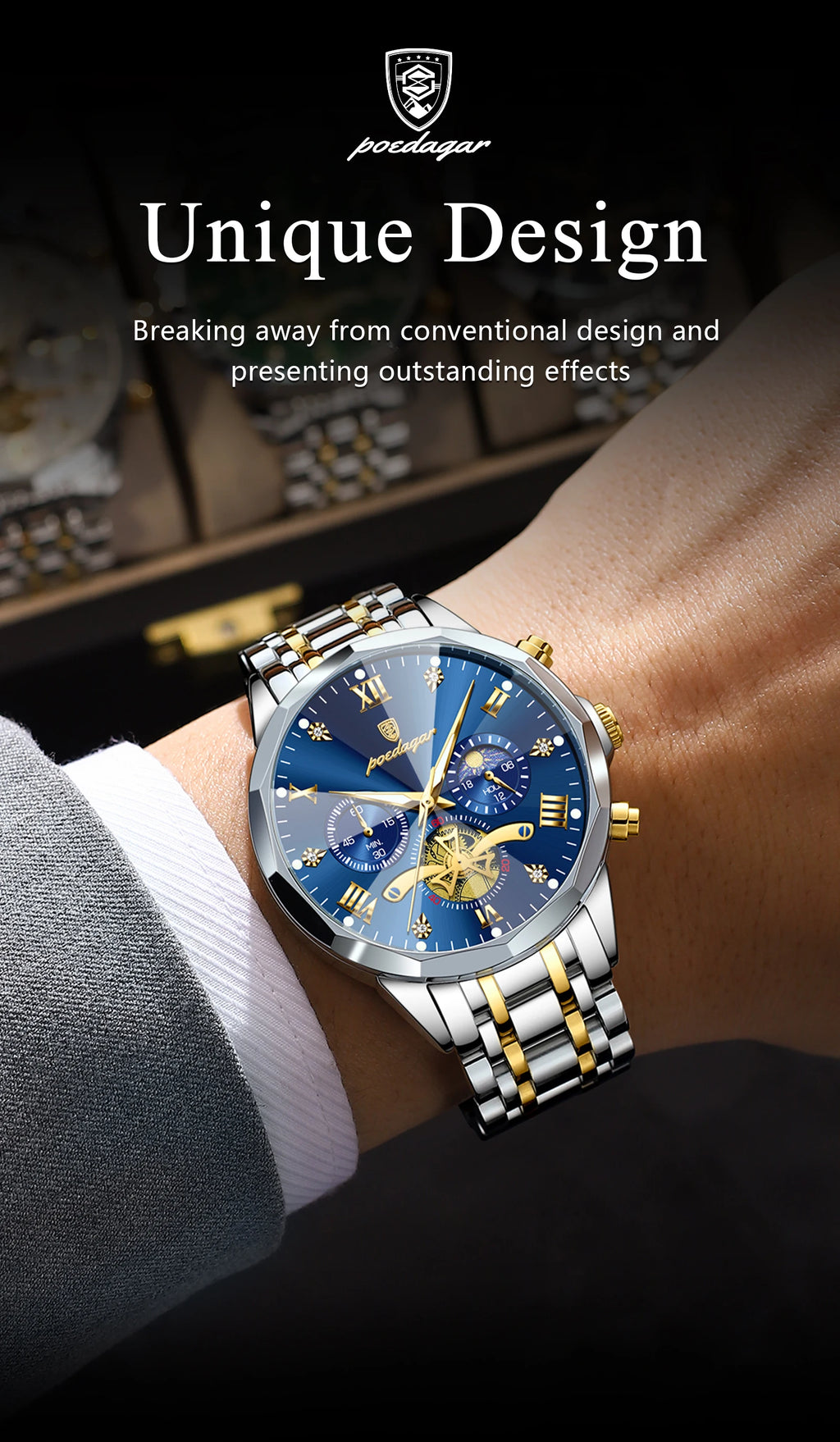 POEDAGAR Original Luxury Men's Watch Waterproof Luminous Chronograph Men Wristwatch Stainless Steel Quartz Watches For Man Reloj