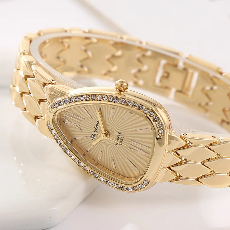 Casual Bracelet Snake-Shaped Oval Quartz Women's Fashion Versatile Exquisite Diamond-Encrusted Watch Women's Watch