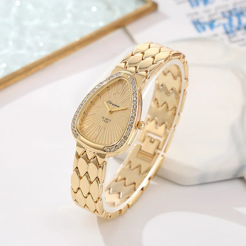 Casual Bracelet Snake-Shaped Oval Quartz Women's Fashion Versatile Exquisite Diamond-Encrusted Watch Women's Watch