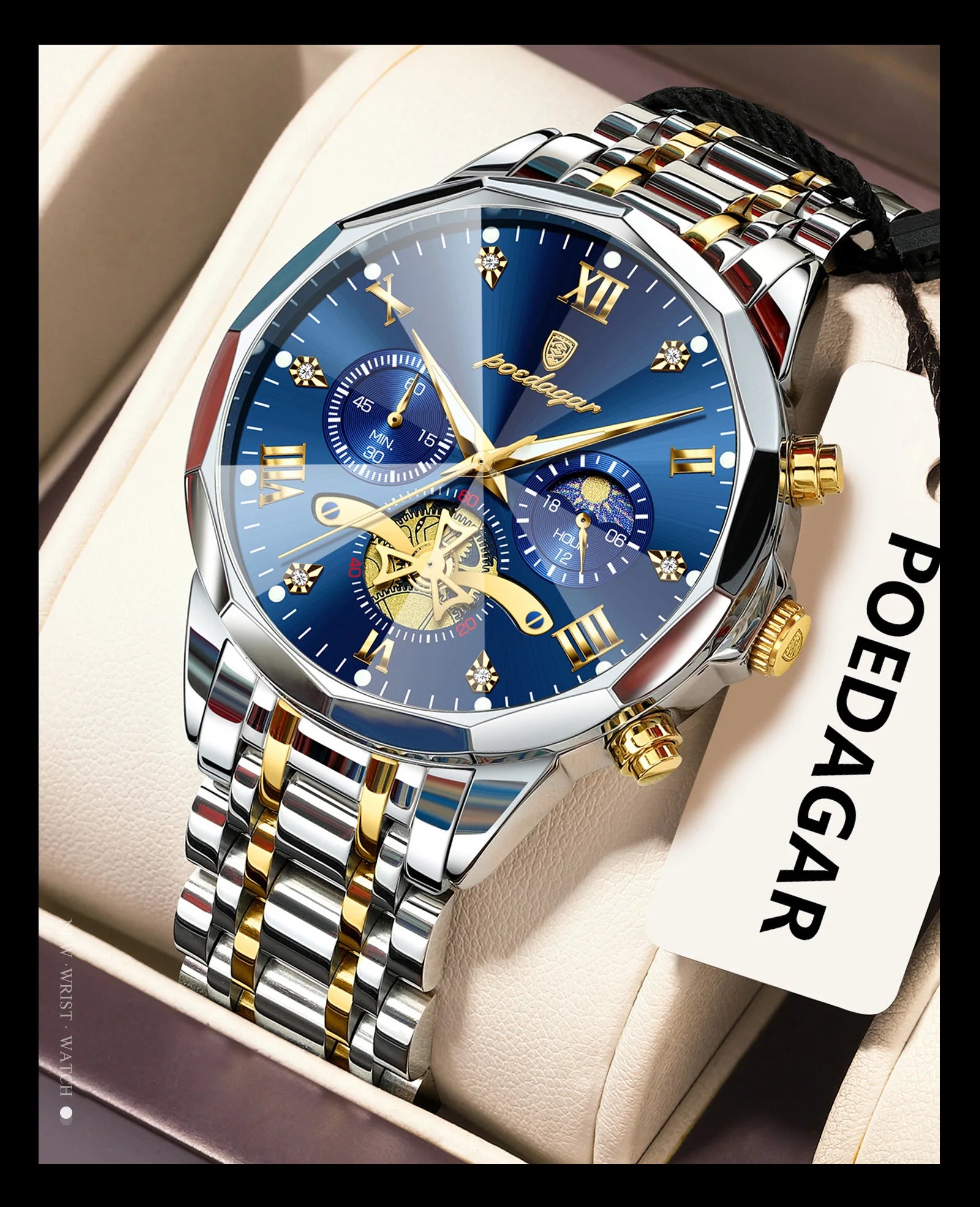 POEDAGAR Original Luxury Men's Watch Waterproof Luminous Chronograph Men Wristwatch Stainless Steel Quartz Watches For Man Reloj