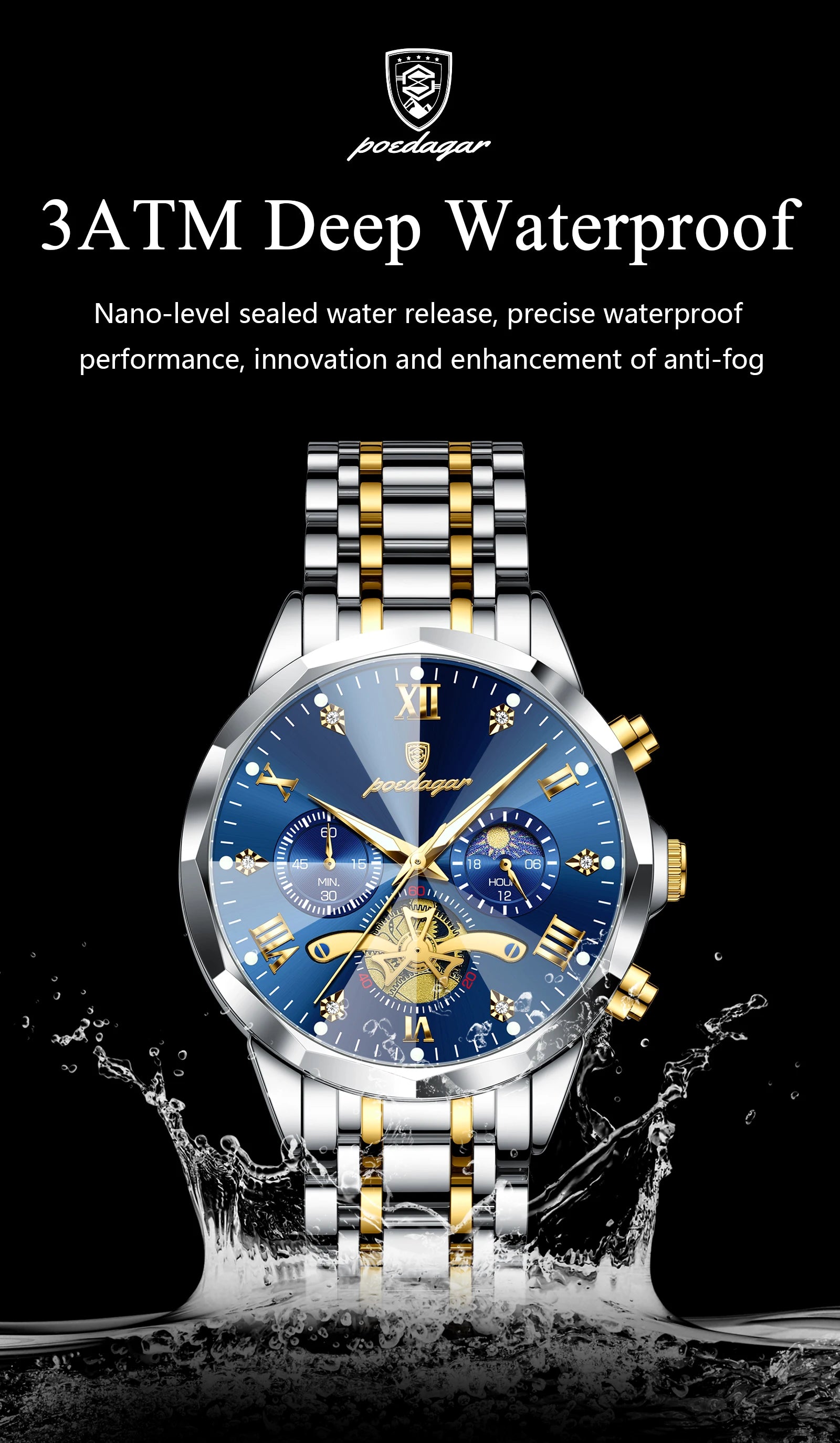 POEDAGAR Original Luxury Men's Watch Waterproof Luminous Chronograph Men Wristwatch Stainless Steel Quartz Watches For Man Reloj