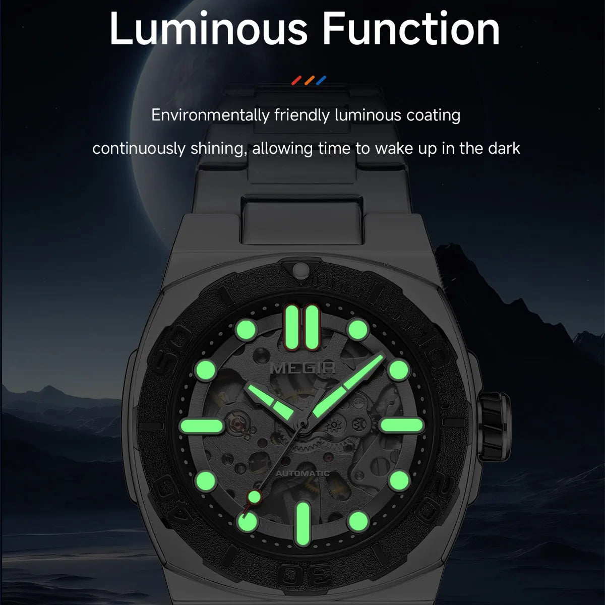 MEGIR Luxury Brand Mechanical Movement Men Watches Skeleton Dial Business Leisure Automatic Wrist Watch Relogio Masculino 8606