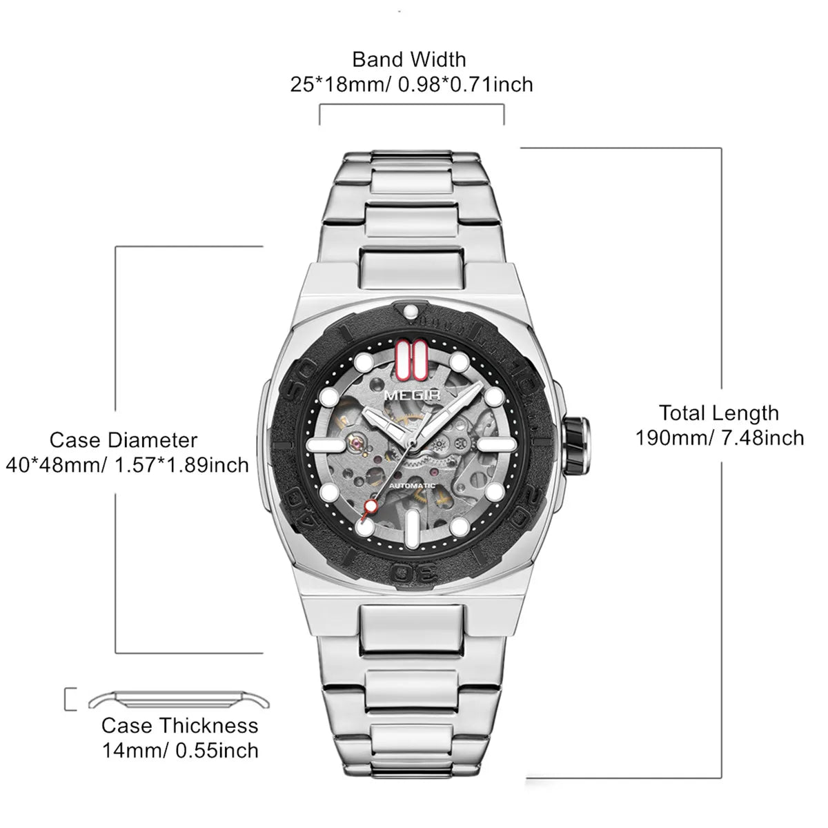 MEGIR Luxury Brand Mechanical Movement Men Watches Skeleton Dial Business Leisure Automatic Wrist Watch Relogio Masculino 8606