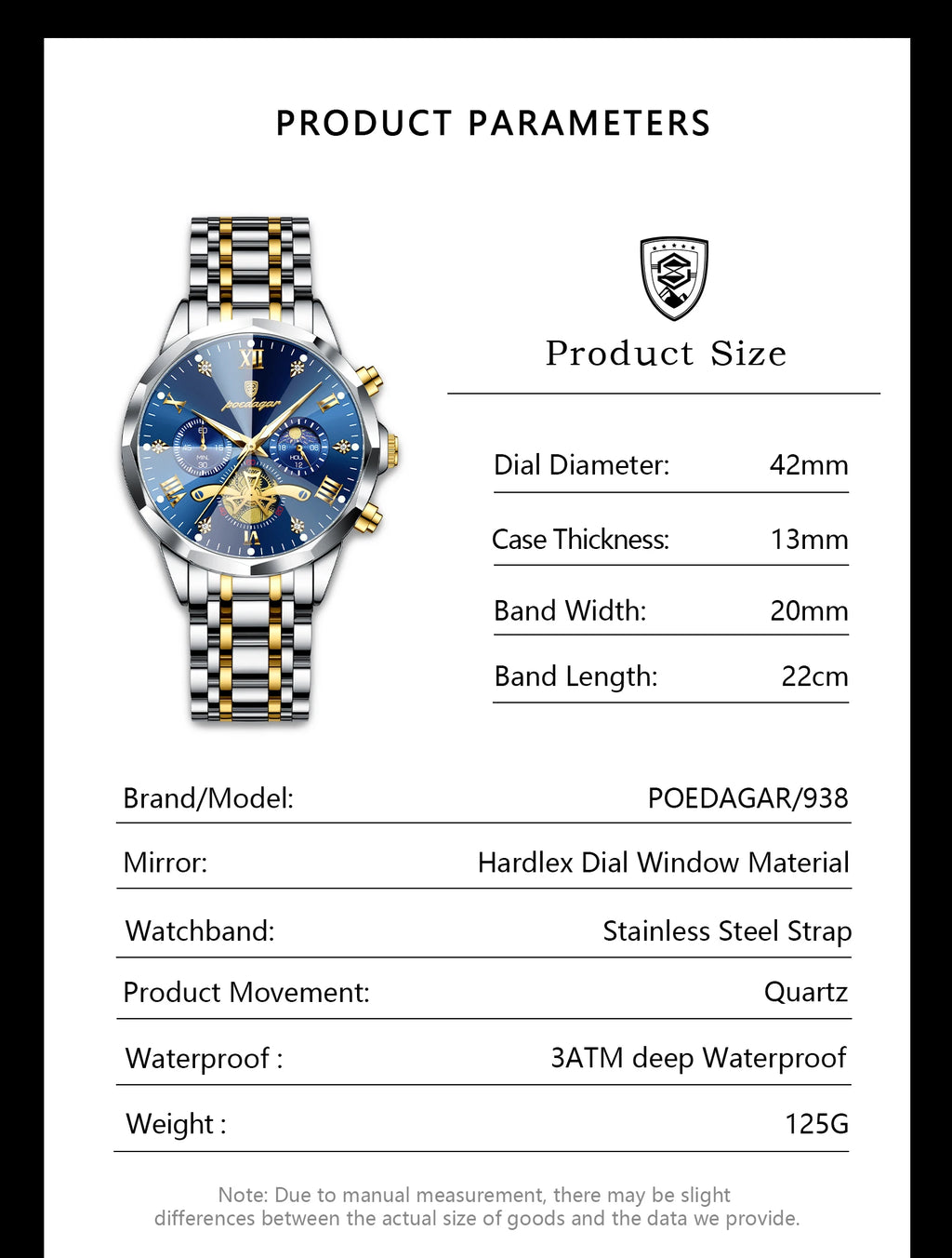 POEDAGAR Original Luxury Men's Watch Waterproof Luminous Chronograph Men Wristwatch Stainless Steel Quartz Watches For Man Reloj