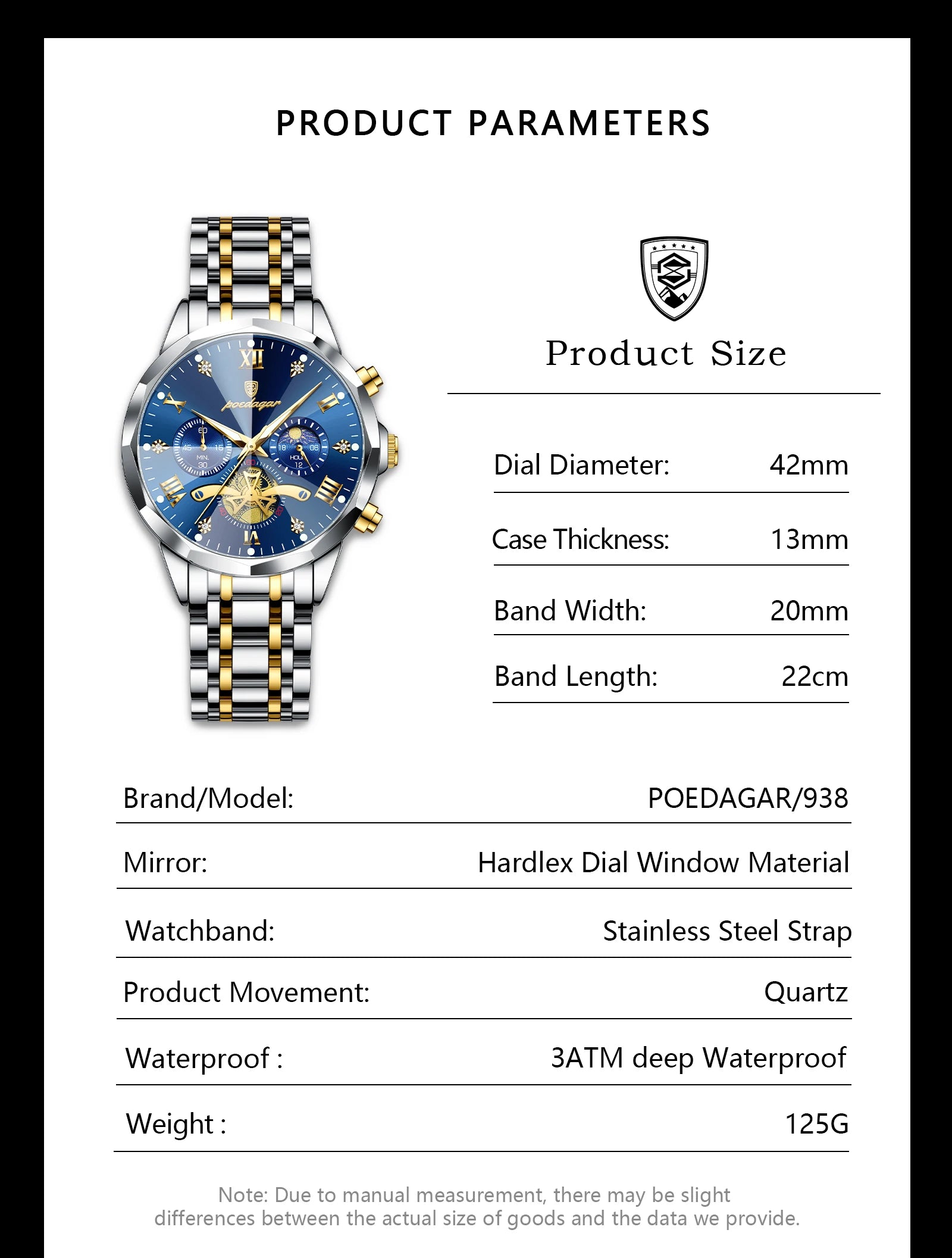 POEDAGAR Original Luxury Men's Watch Waterproof Luminous Chronograph Men Wristwatch Stainless Steel Quartz Watches For Man Reloj