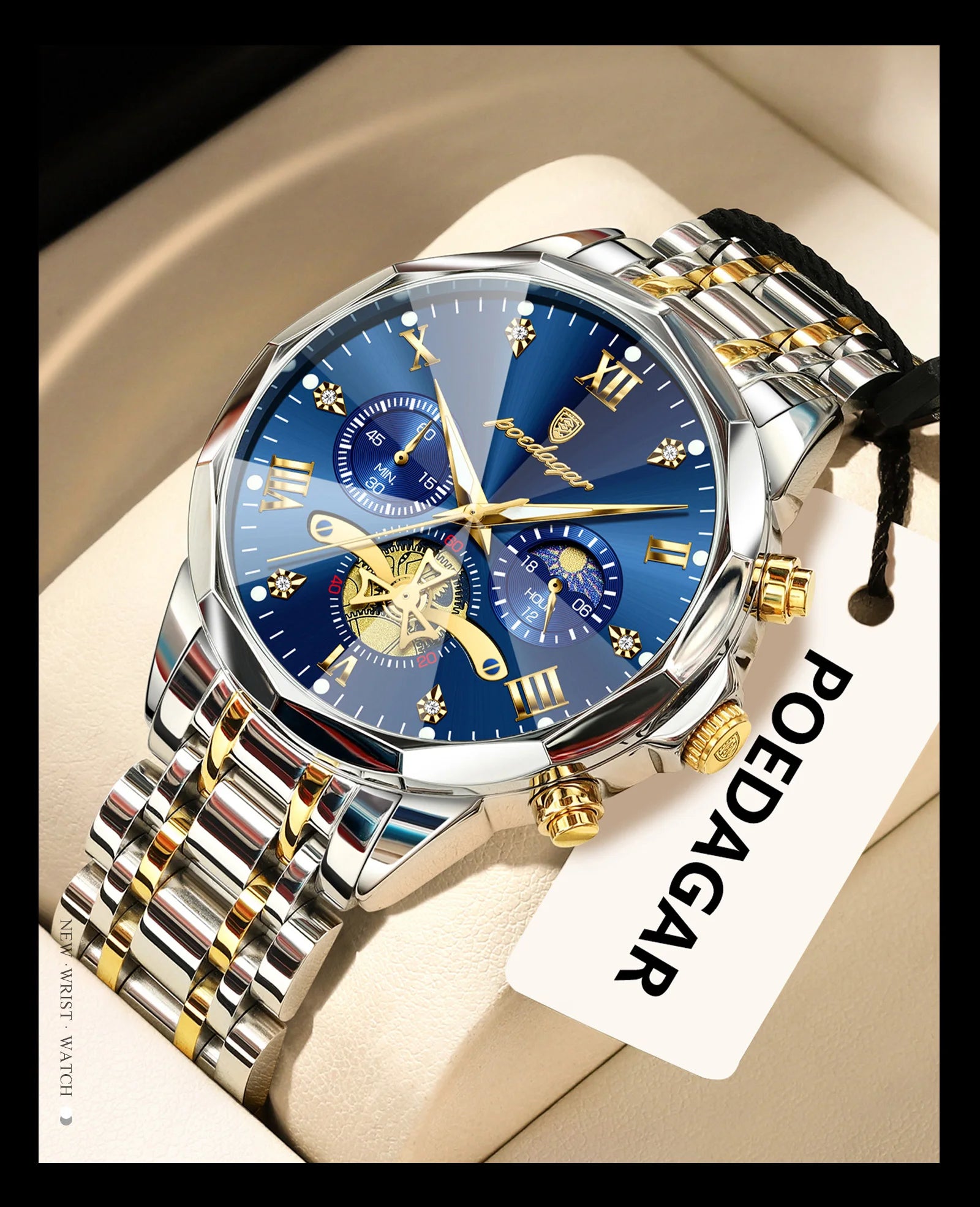 POEDAGAR Original Luxury Men's Watch Waterproof Luminous Chronograph Men Wristwatch Stainless Steel Quartz Watches For Man Reloj