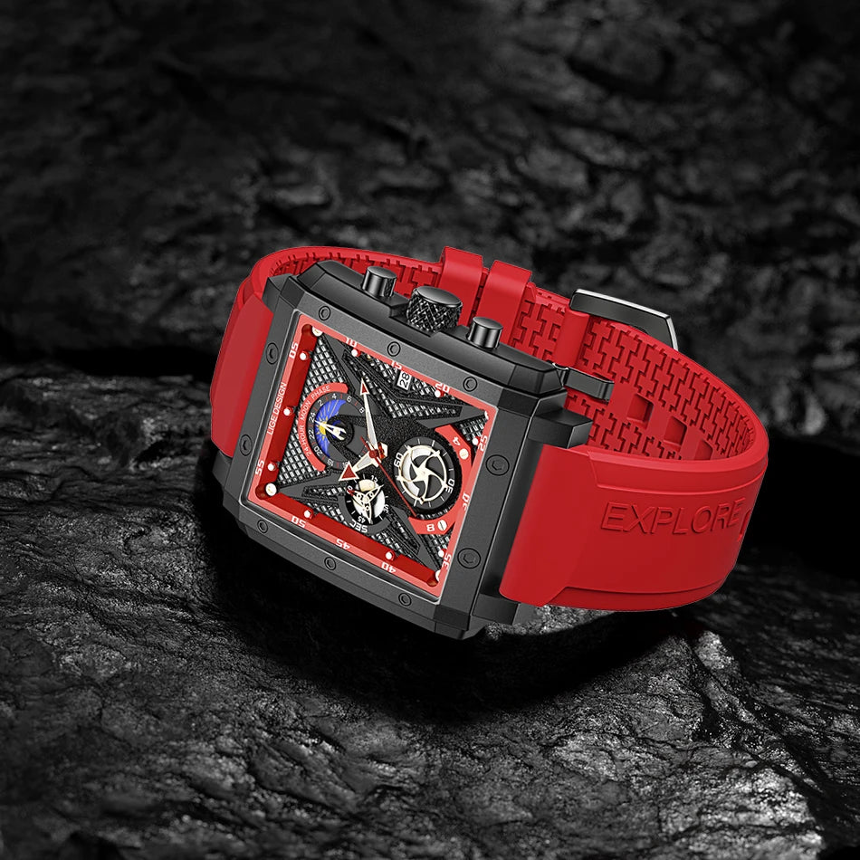 LIGE New Hollow Square Watch Men Fashion Business Men Watch Military Sport Waterproof Quartz Chronograph Relogio Masculino+BOX