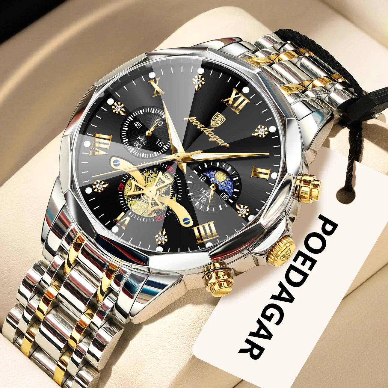 POEDAGAR Original Luxury Men's Watch Waterproof Luminous Chronograph Men Wristwatch Stainless Steel Quartz Watches For Man Reloj