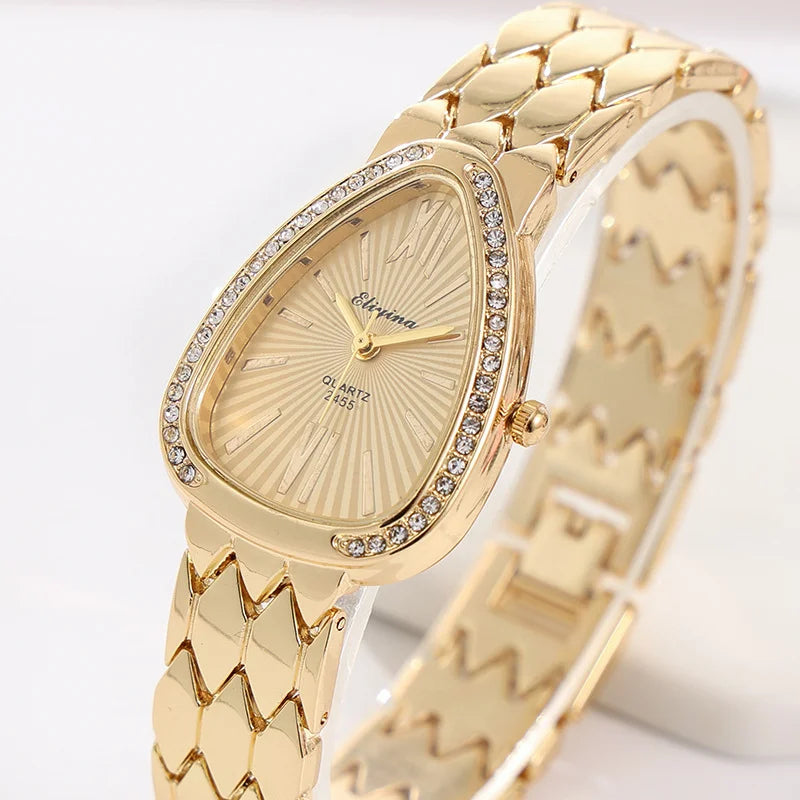 Casual Bracelet Snake-Shaped Oval Quartz Women's Fashion Versatile Exquisite Diamond-Encrusted Watch Women's Watch