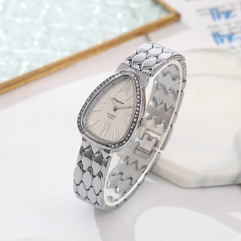 Casual Bracelet Snake-Shaped Oval Quartz Women's Fashion Versatile Exquisite Diamond-Encrusted Watch Women's Watch