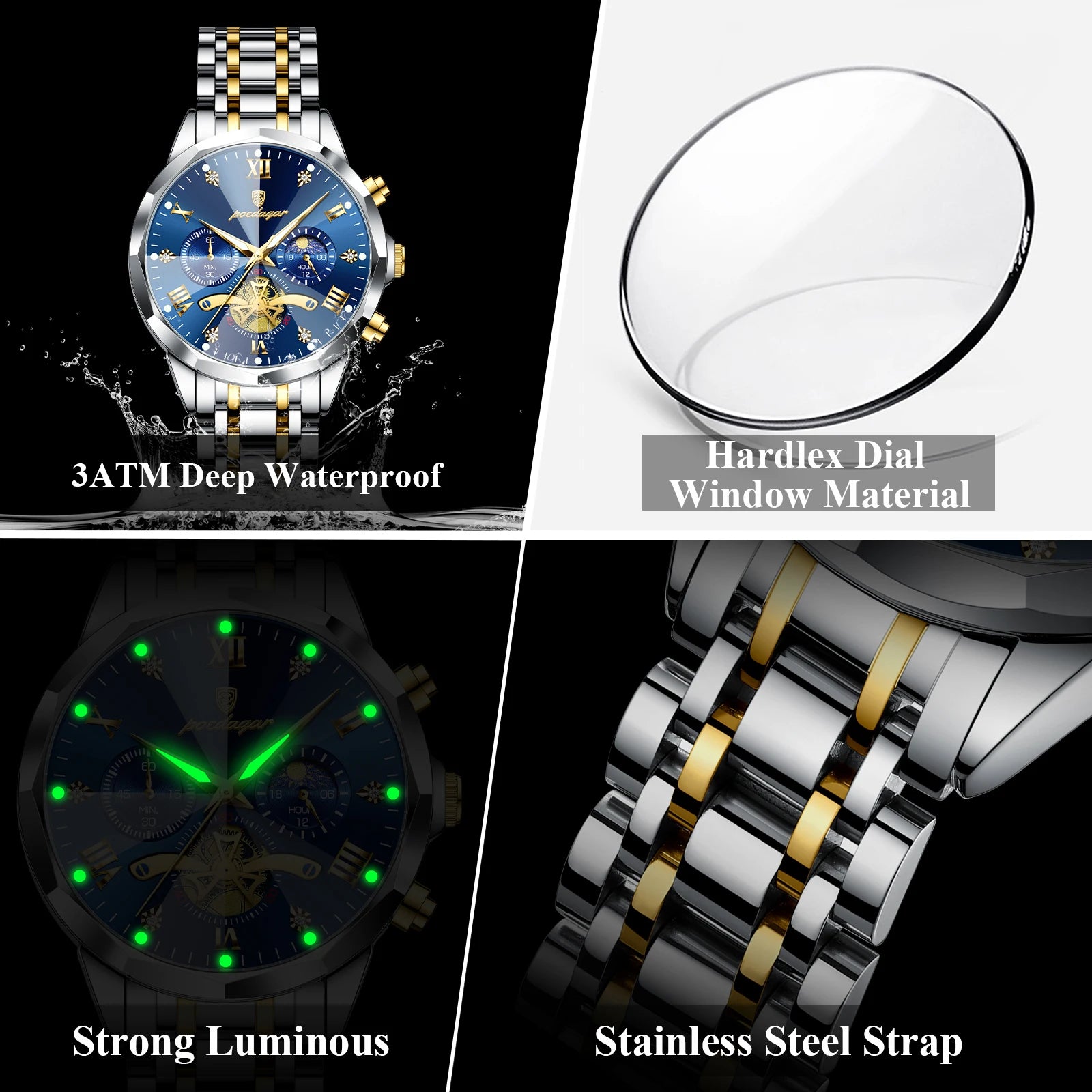 POEDAGAR Original Luxury Men's Watch Waterproof Luminous Chronograph Men Wristwatch Stainless Steel Quartz Watches For Man Reloj