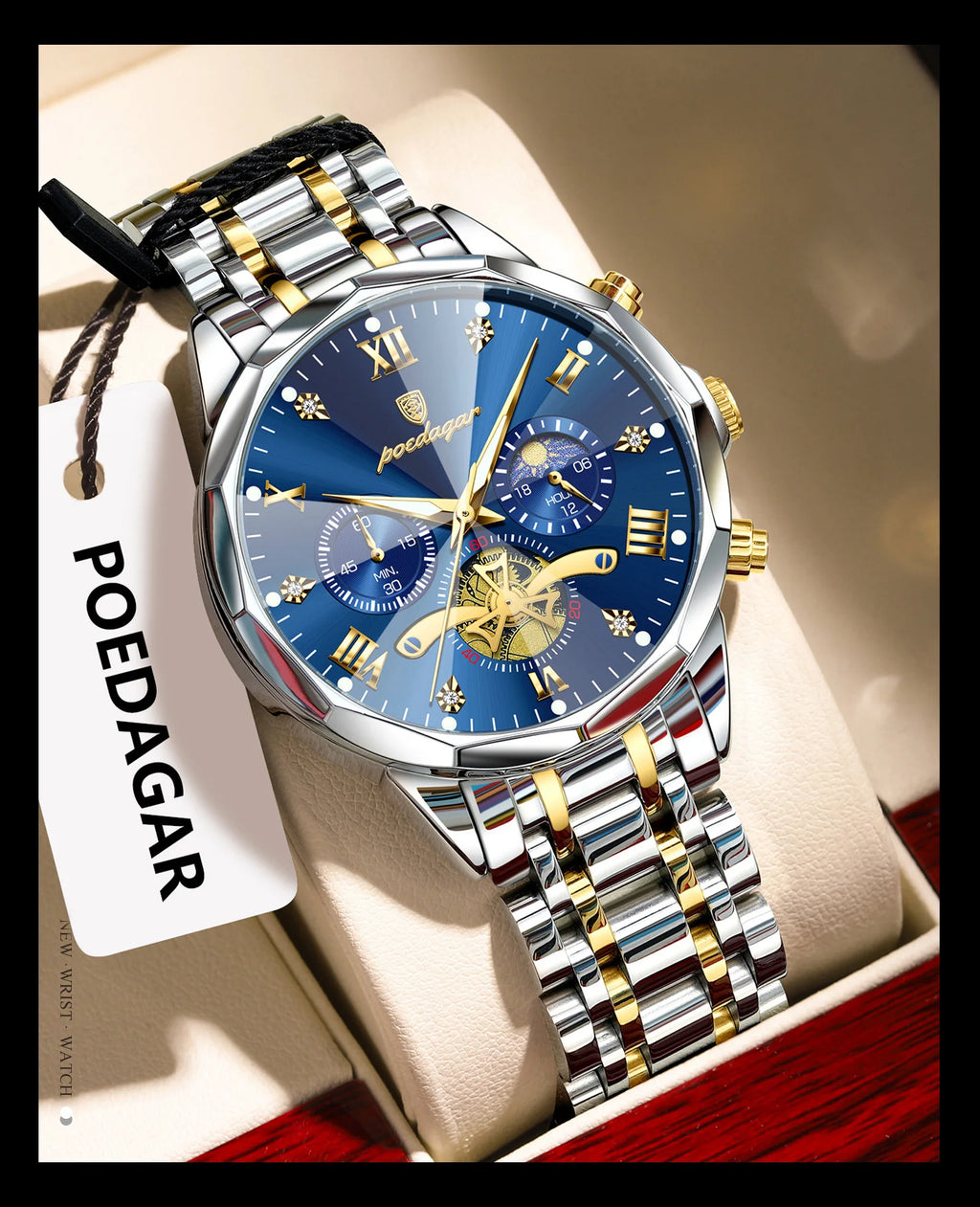 POEDAGAR Original Luxury Men's Watch Waterproof Luminous Chronograph Men Wristwatch Stainless Steel Quartz Watches For Man Reloj