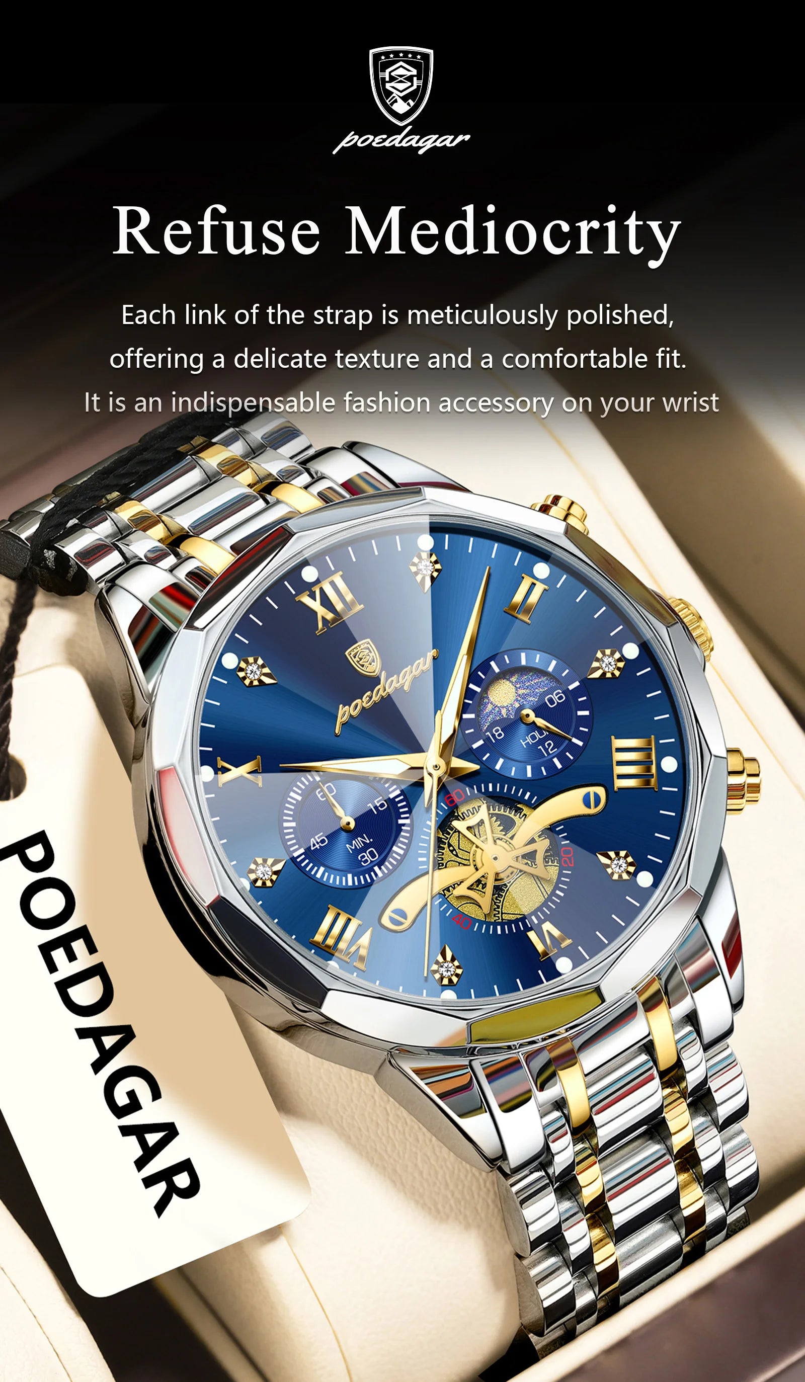 POEDAGAR Original Luxury Men's Watch Waterproof Luminous Chronograph Men Wristwatch Stainless Steel Quartz Watches For Man Reloj