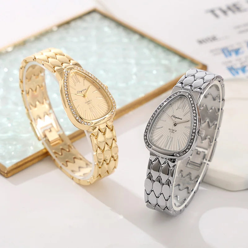Casual Bracelet Snake-Shaped Oval Quartz Women's Fashion Versatile Exquisite Diamond-Encrusted Watch Women's Watch