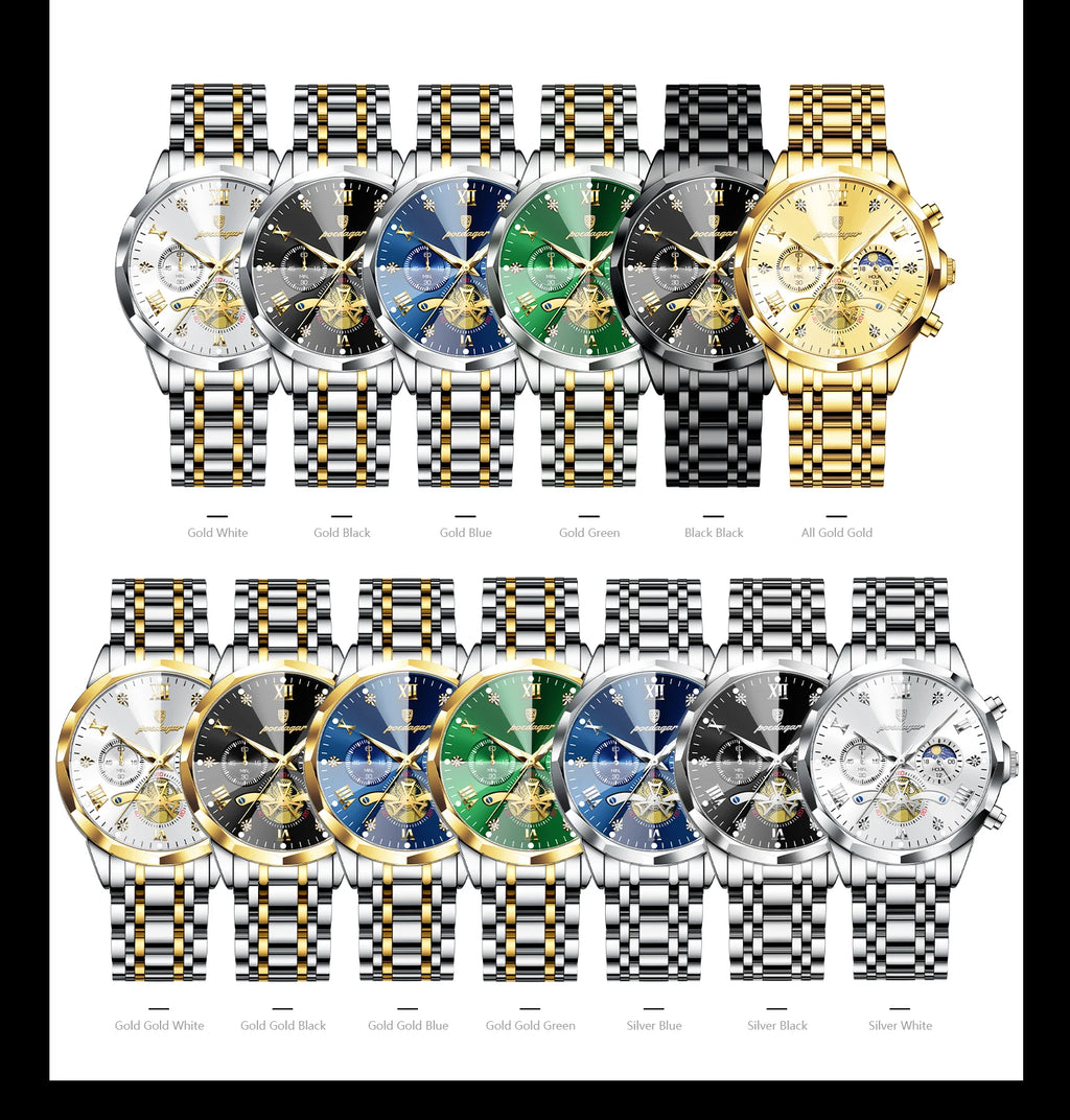 POEDAGAR Original Luxury Men's Watch Waterproof Luminous Chronograph Men Wristwatch Stainless Steel Quartz Watches For Man Reloj