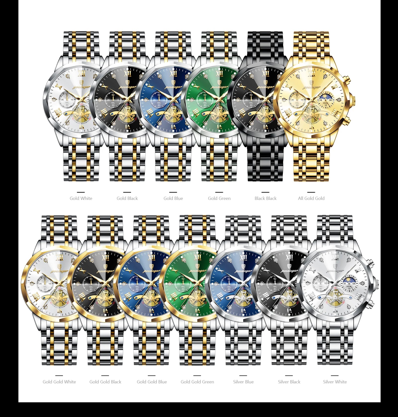 POEDAGAR Original Luxury Men's Watch Waterproof Luminous Chronograph Men Wristwatch Stainless Steel Quartz Watches For Man Reloj